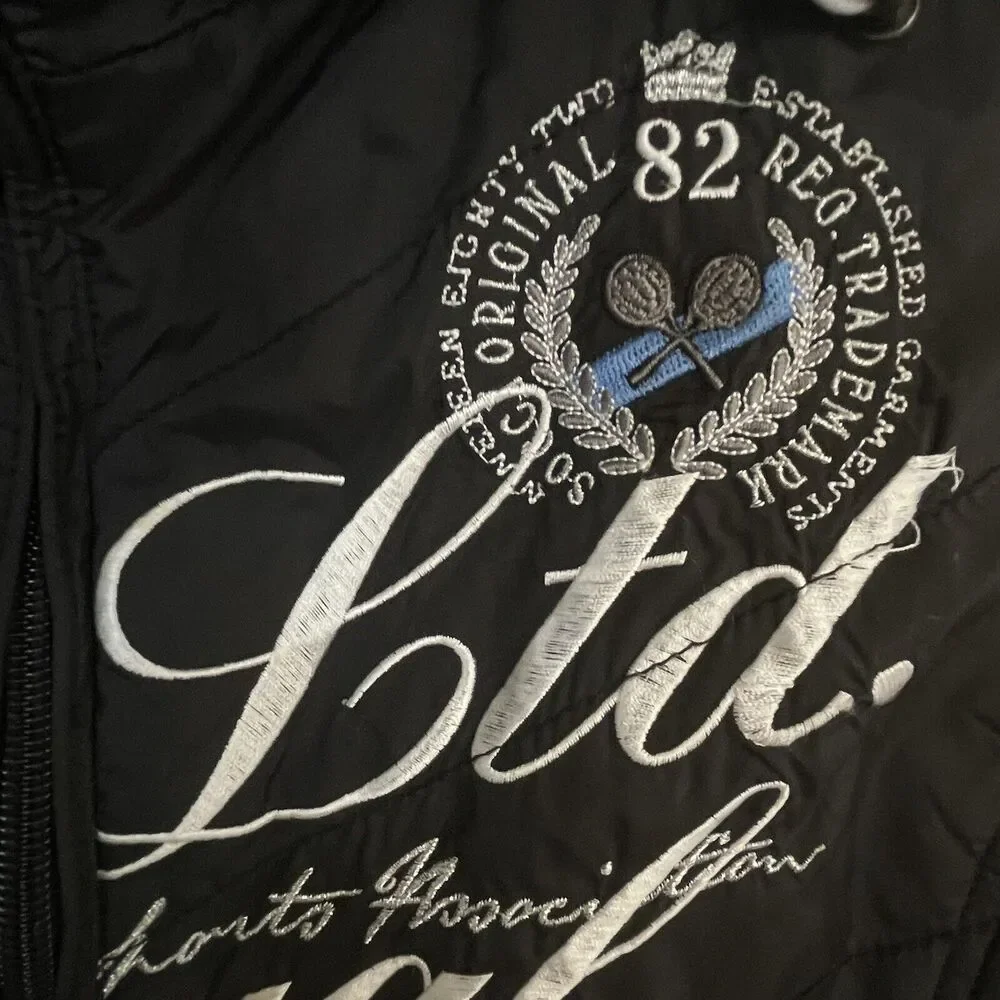 Soccx Black Size L Women Royal Tennis European Vest Zip On Hood Lined Embroidery